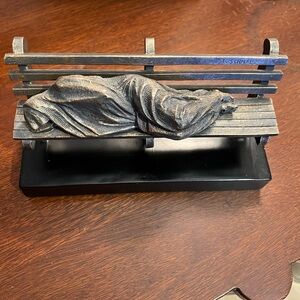 Bronze Homeless Figure Sculpture on Black Base Signed -Vintage - Rare